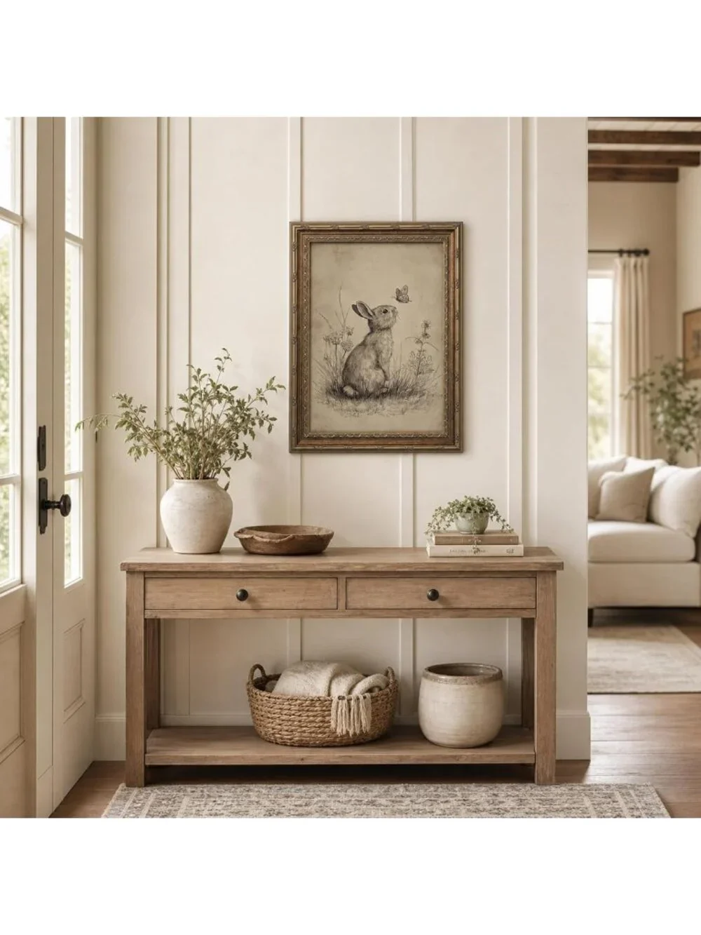 Vintage Rabbit Framed Wall Art - Woodland Sketch Decor for Home & Nursery 24x16